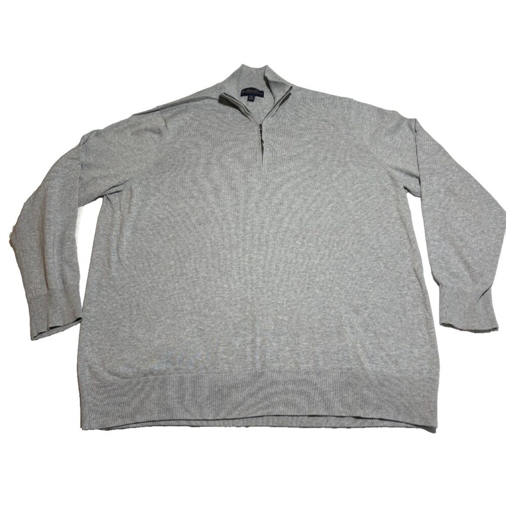 Brooks Brothers Men's Quarter-Zip Knit Pullover Mock Neck Gray Cotton Sz XXL